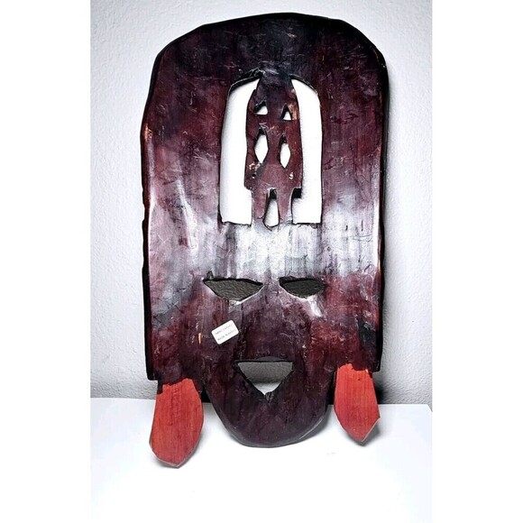 African Hand Carved Ebony Wood Tribal Mask Beautifully Carved Made In Kenya - Picture 3 of 4